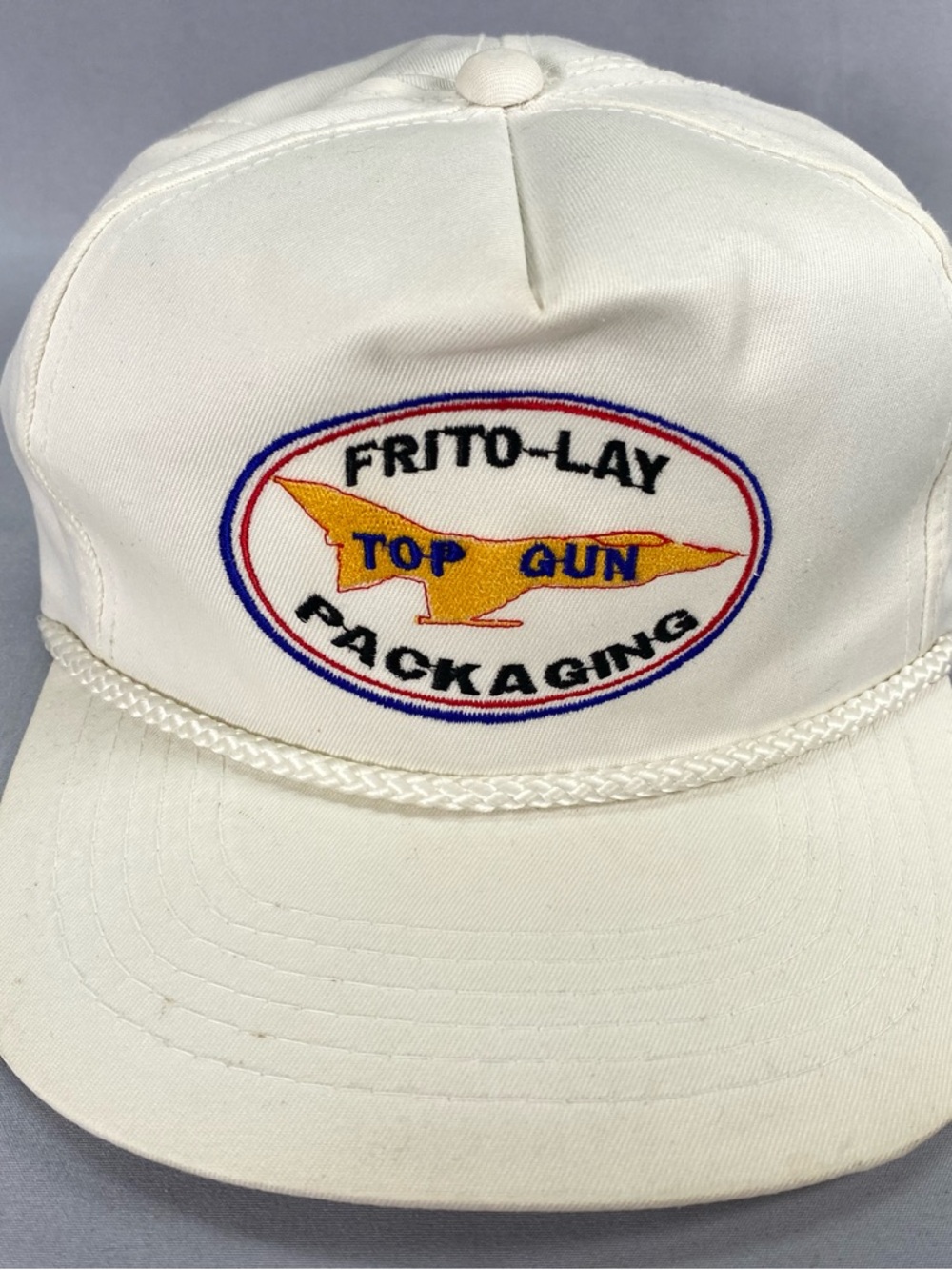 Vintage Frito Lay Top Gun Packaging Snapback Hat White Rope Cap USA Promo
